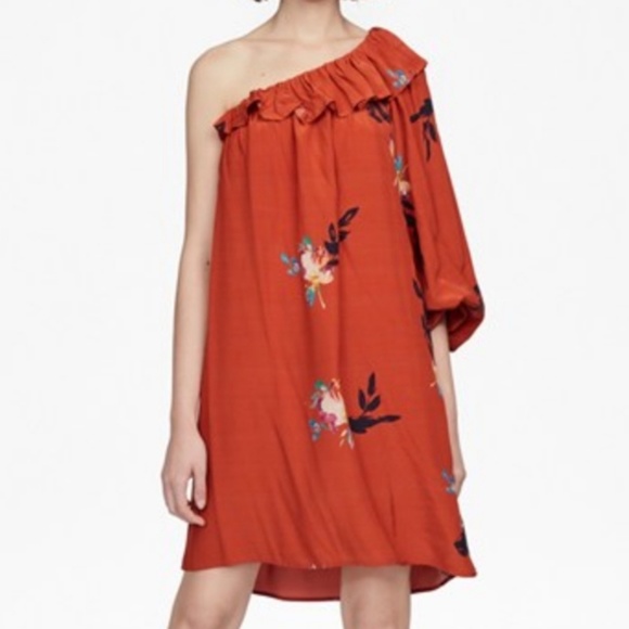 French Connection Delphine Dress One Shoulder Copper Coin Burnt Orange Sz 8 NWT - Picture 4 of 11